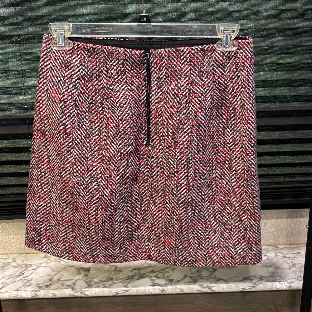 Loft Red Black & White Herringbone Tweed Wool Blend Clueless Mini Skirt WN 8 - Picture 6 of 10